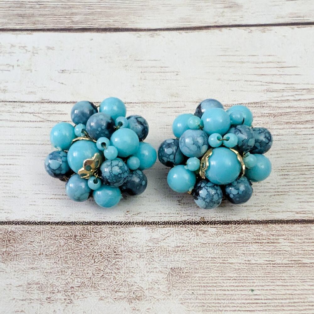 Vintage Clip On Earrings - Turquoise Tone- Broken Clip - Repair Needed